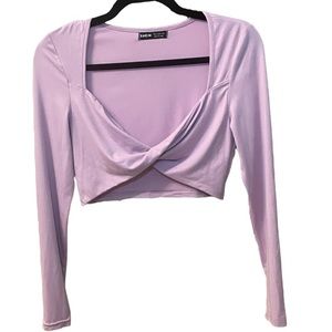 Shein Lilac Long Sleeve Twist Front Crop Top
